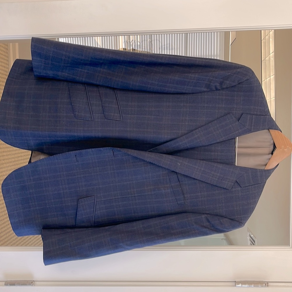 Mens suit Navy blue windowpane saks 5th by Samuelsohn sz 46 reg 43 of 55 made